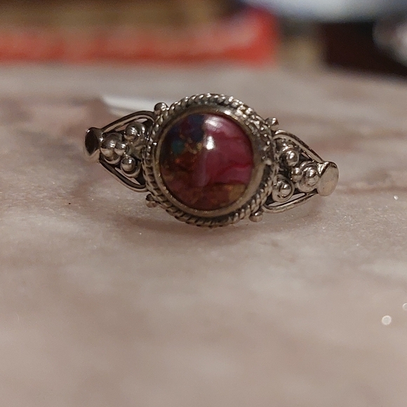 Pink Oyster Turquoise Sterling Silver Ring Size 7.75 - Picture 5 of 6